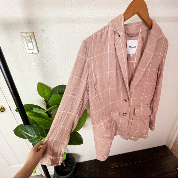 Madewell Breezewoven Larsen Blazer in Windowpane Size XS in Sandstone - Picture 6 of 12